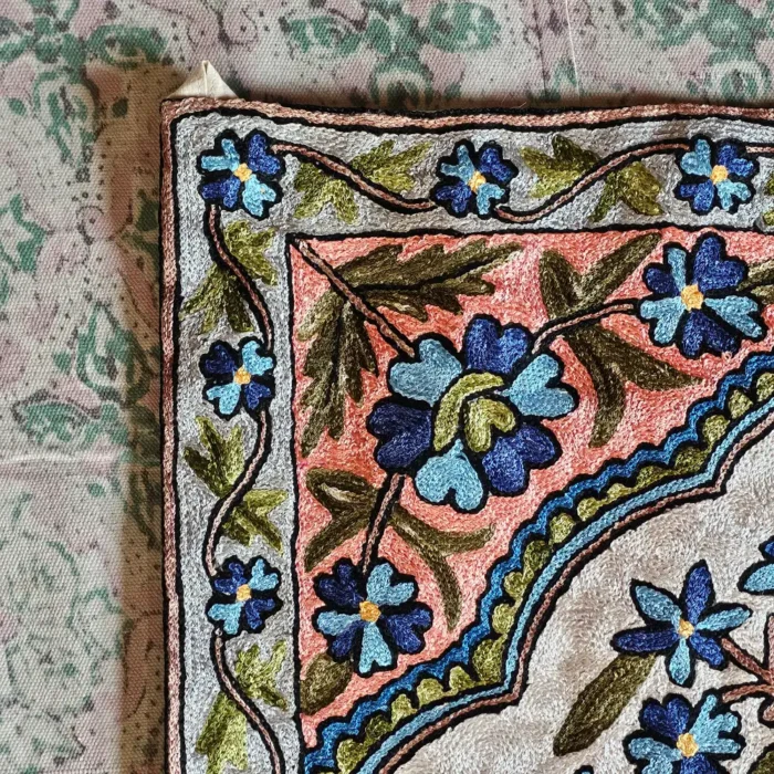 Wall Hanging in Chain Stitch Embroidery on Dusoot Cotton from Kashmir - Image 3