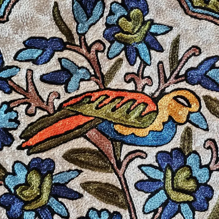 Wall Hanging in Chain Stitch Embroidery on Dusoot Cotton from Kashmir - Image 4