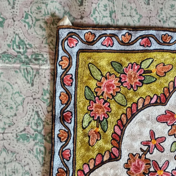 Hand Chain Stitch Embroidered Dusooty Cotton Wall Hanging from Srinagar - Image 2