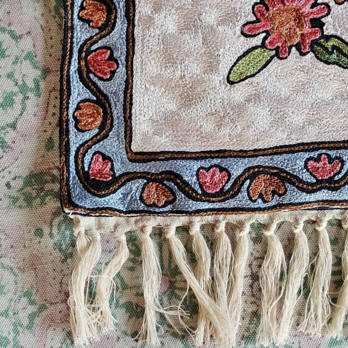 Hand Chain Stitch Embroidered Dusooty Cotton Wall Hanging from Srinagar - Image 4