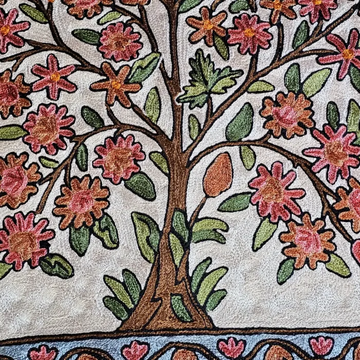 Hand Chain Stitch Embroidered Dusooty Cotton Wall Hanging from Srinagar - Image 3