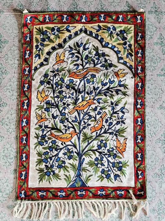Kashmiri Wall Hanging in Hand Chain Stitch on Dusooty Cotton Fabric (3x2 ft)