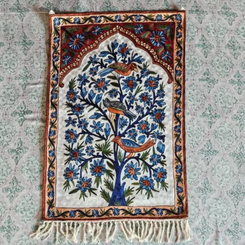Handcrafted Wall Hanging in Dusooty Cotton with Kashmiri Chain Stitch Embroidery (3x2 ft)