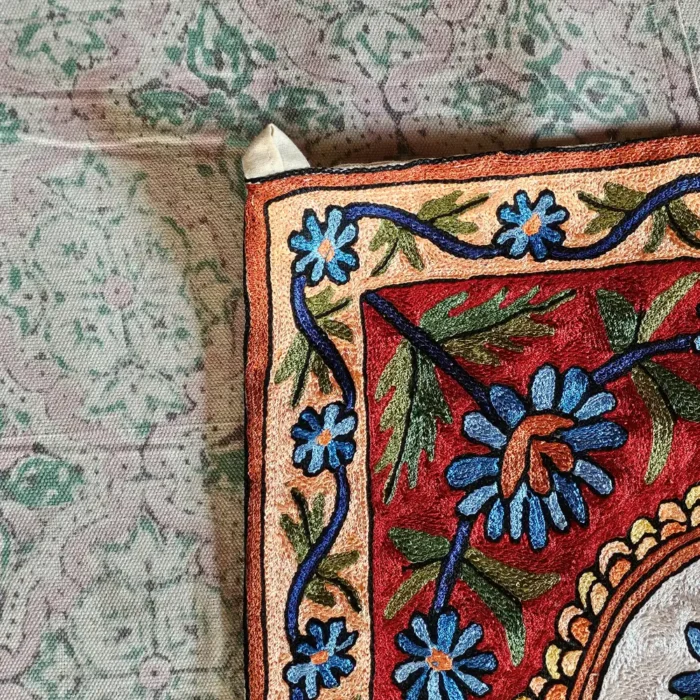 Handcrafted Wall Hanging in Dusooty Cotton with Kashmiri Chain Stitch Embroidery - Image 4