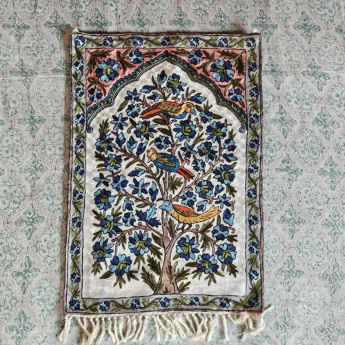 Wall Hanging in Chain Stitch Embroidery on Dusoot Cotton from Kashmir (3x2 ft)