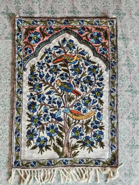 Wall Hanging in Chain Stitch Embroidery on Dusoot Cotton from Kashmir (3x2 ft)