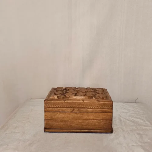 Kashmiri Walnut Wood Box with Hand-Carved Floral Detail