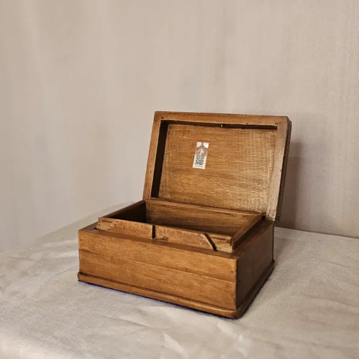 Kashmiri Walnut Wood Box with Hand-Carved Floral Detail - Image 2