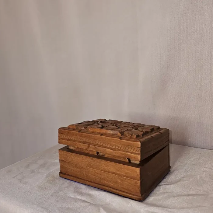 Kashmiri Walnut Wood Box with Hand-Carved Floral Detail - Image 3