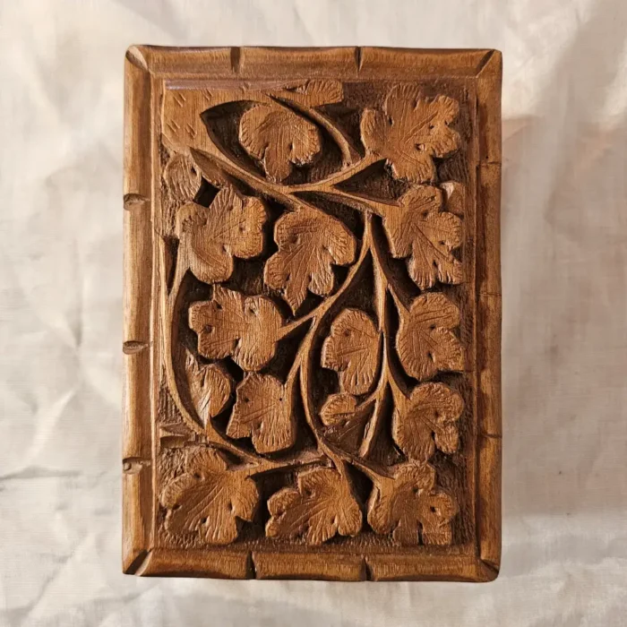 Kashmiri Walnut Wood Box with Hand-Carved Floral Detail - Image 4