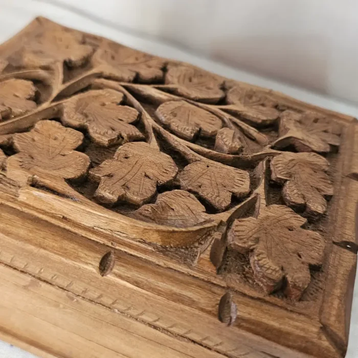 Kashmiri Walnut Wood Box with Hand-Carved Floral Detail - Image 6