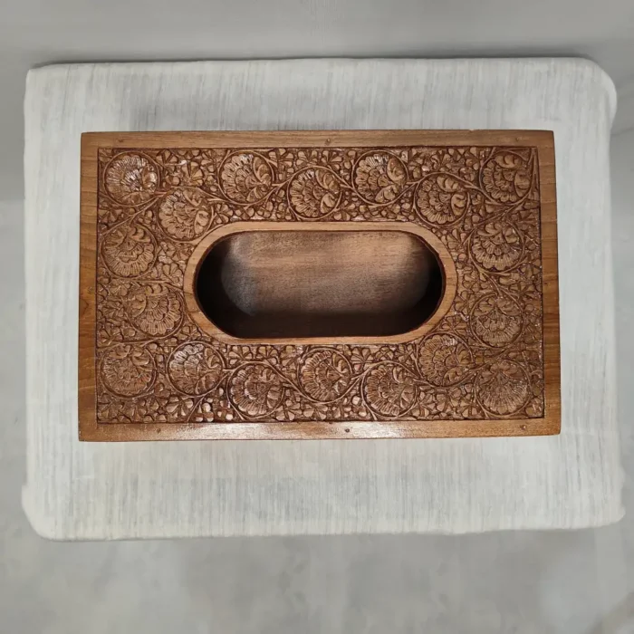 Kashmiri Handcrafted Walnut Wood Tissue Box - Image 4