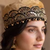 Shaam-e-Gul Light Brown Velvet Kashmiri Cap for Woman with Tilla Design