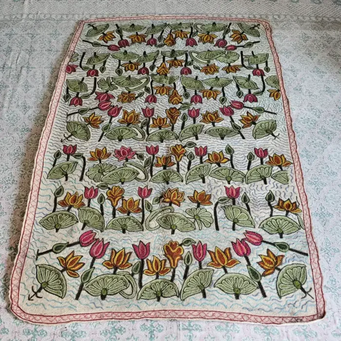 Cream Wool Namda Rug - Premium Tulip Garden Design | 6x4 ft | Hand Aari Work - Image 2
