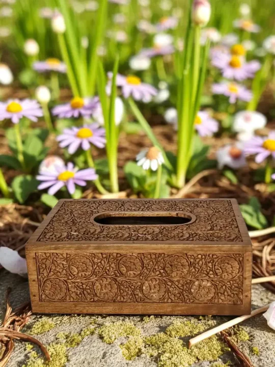 Kashmiri Handcrafted Walnut Wood Tissue Box