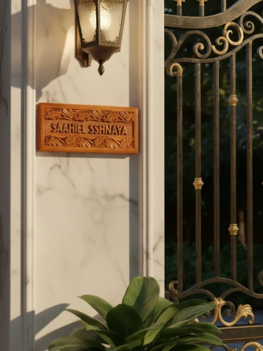 Handmade Nameplate in Kashmiri Walnut Wood Carved for Home, Office, etc Entrance Outdoor