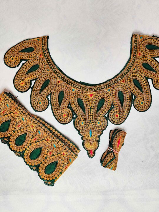 Badam Kul Kashmiri Green and Golden Tilla Embroidered Patch with 2 Patches
