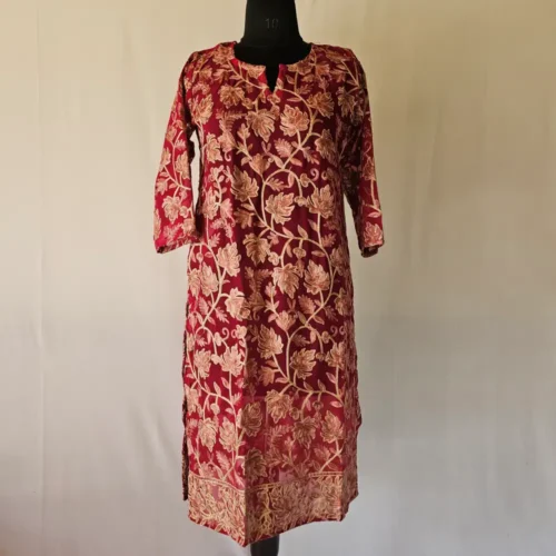 Nazneen Maroon Kashmiri Kurti with Chinari Aari Work on Georgette