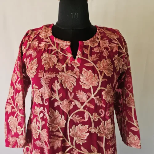 Nazneen Maroon Kashmiri Kurti with Chinari Aari Work on Georgette