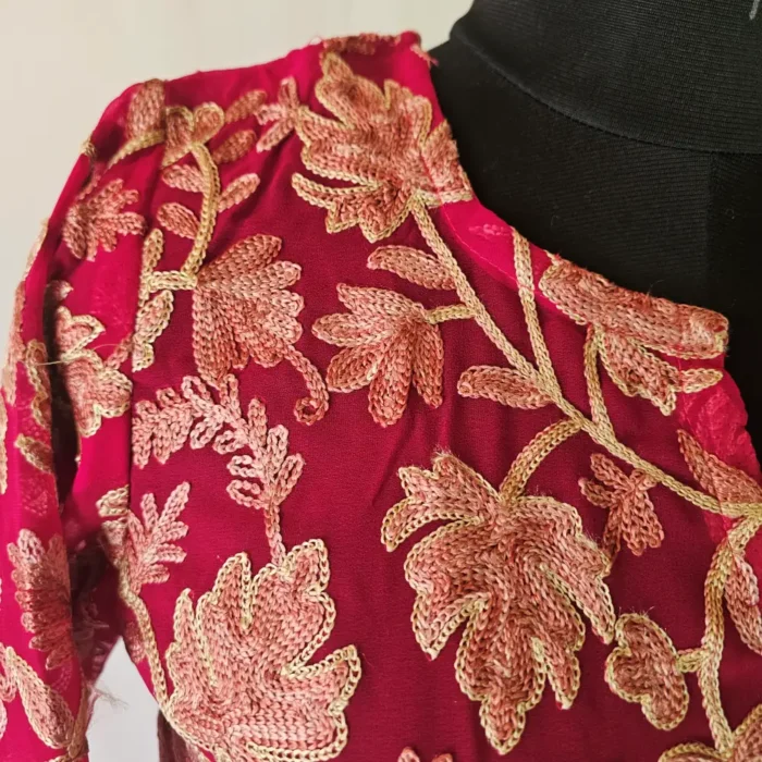 Nazneen Maroon Kashmiri Kurti with Chinari Aari Work on Georgette - Image 2