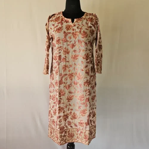 Sumbul Pink Georgette Kashmiri Long Kurti with Aari Embroidery