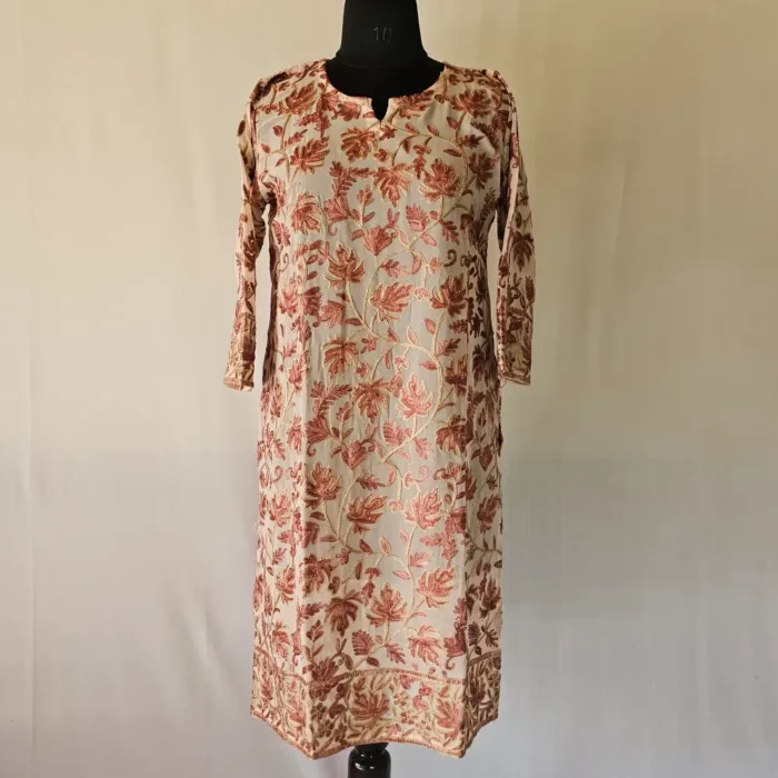Sumbul Pink Georgette Kashmiri Long Kurti with Aari Embroidery - Image 3