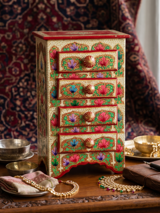 Hand Painted Kashmiri Paper Machie Drawer Box | Decorative Small Almirah
