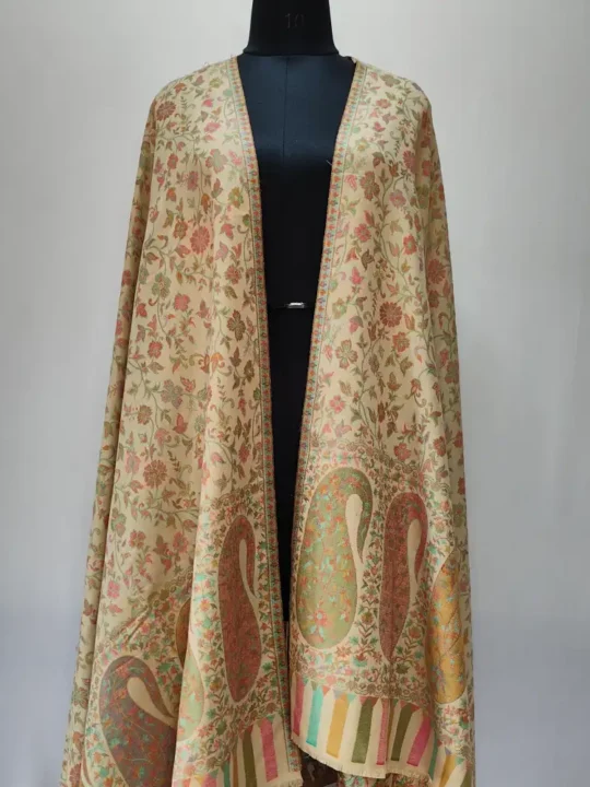 Kashmiri Beige Kani Wool Shawl for Men