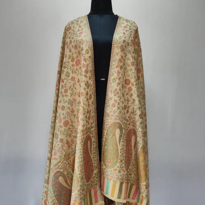 Kashmiri Beige Kani Wool Shawl for Men