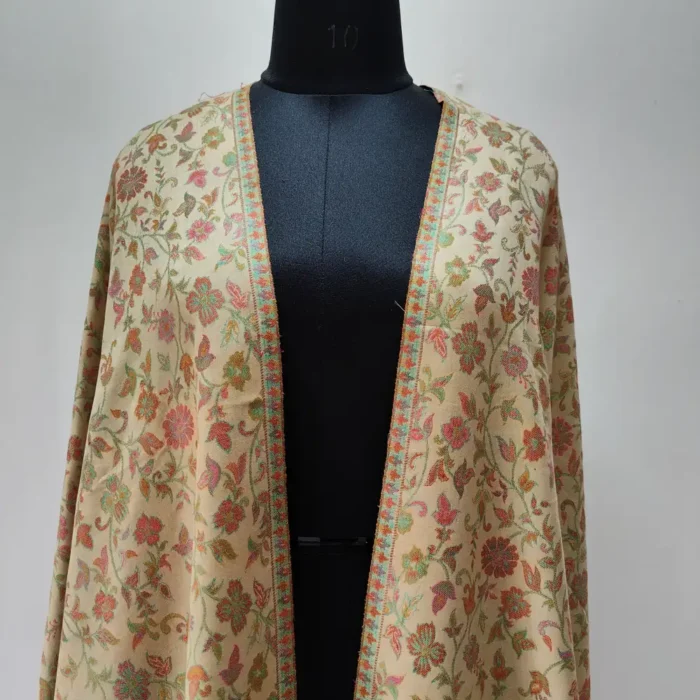 Haji Shaban Kashmiri Beige Bodh Badami Kani Wool Shawl for Men - Image 2