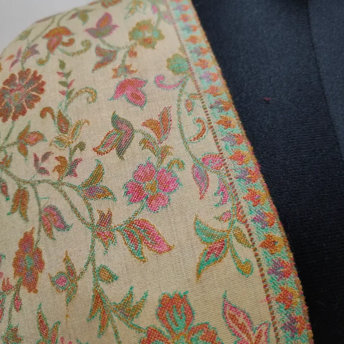 Haji Shaban Kashmiri Beige Bodh Badami Kani Wool Shawl for Men - Image 3