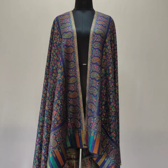 Dark Blue Wool Kani Shawl for Men