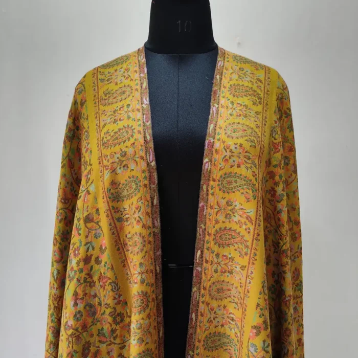 Fine Wool Lokut Badami Mustard Shawl for Men with Kani Weave - Image 2