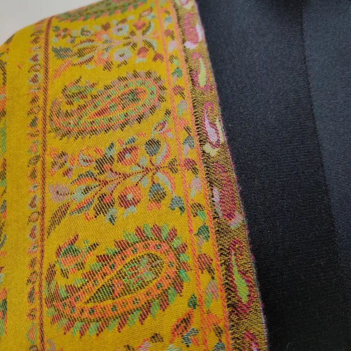 Fine Wool Lokut Badami Mustard Shawl for Men with Kani Weave - Image 3
