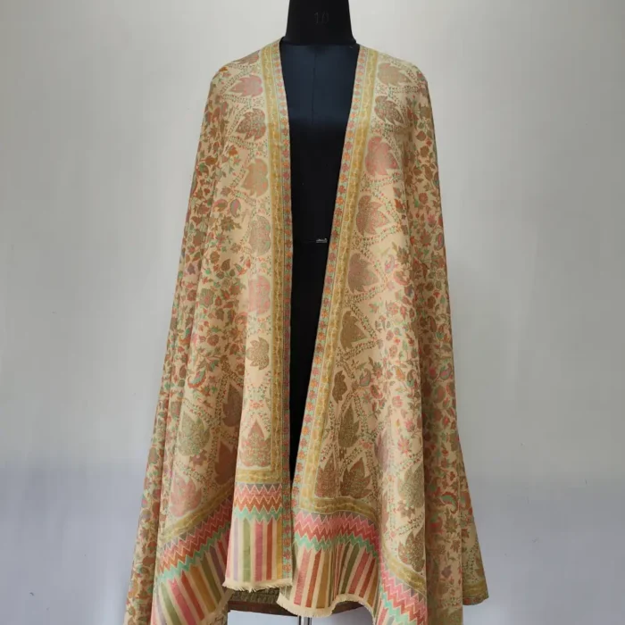 Kashmiri Beige Men’s Wool Shawl in Kani Weave