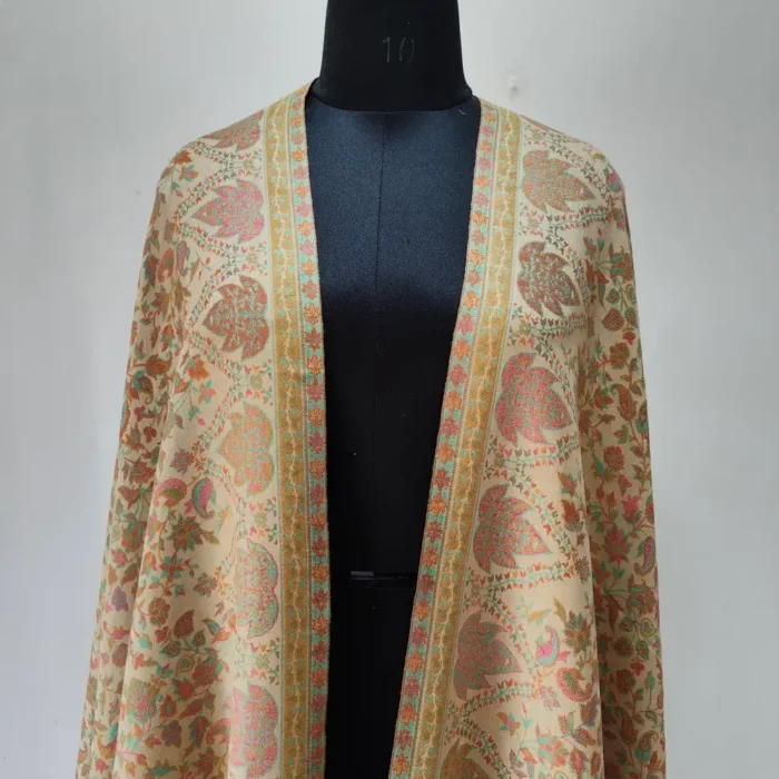 Shehzaad Kashmiri Chinari Beige Men’s Wool Shawl in Kani Weave - Image 2