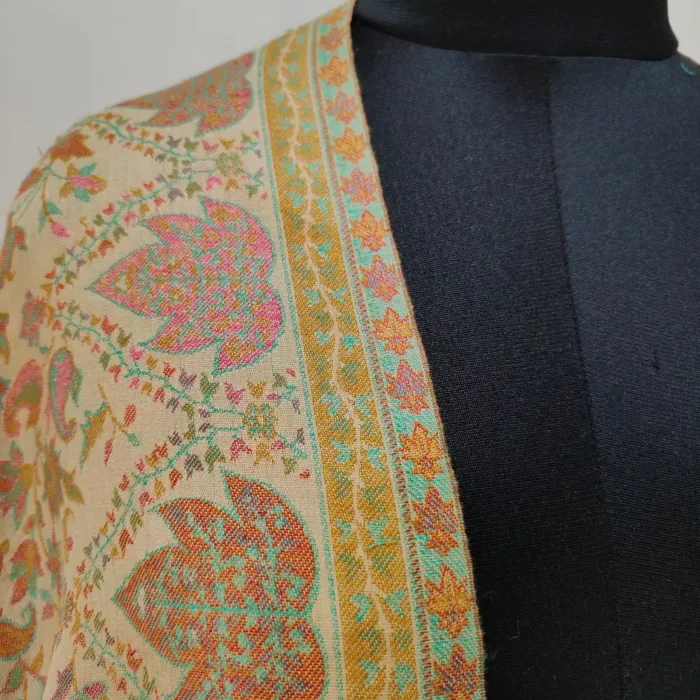 Shehzaad Kashmiri Chinari Beige Men’s Wool Shawl in Kani Weave - Image 3