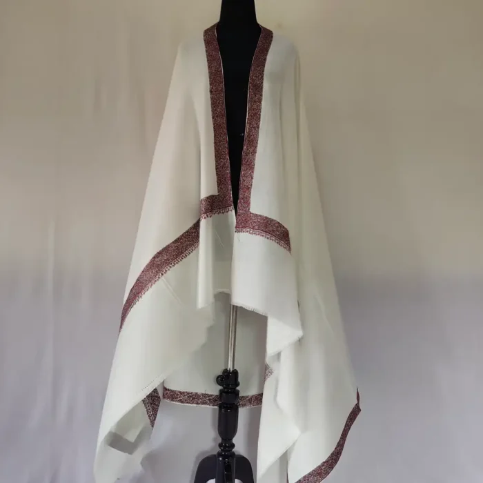 Hashmat Hand Sozni Hashidar White Kashmiri Shawl in Wool for Men - Image 2