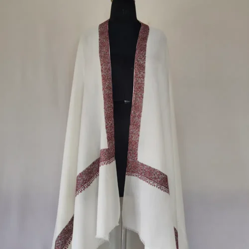Hashmat Hand Sozni Hashidar White Kashmiri Shawl in Wool for Men