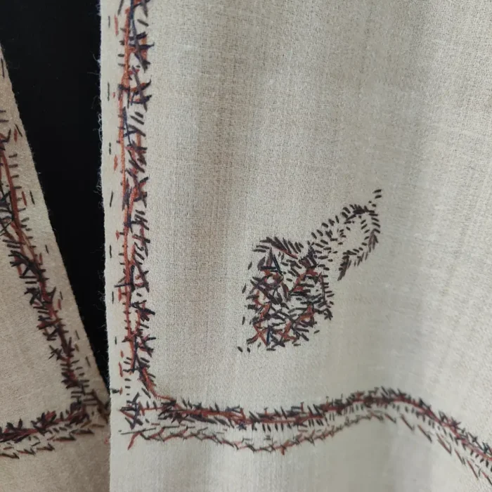 Waheed Kashmiri Beige Hashidar Men’s Wool Hand Sozni Shawl - Image 4