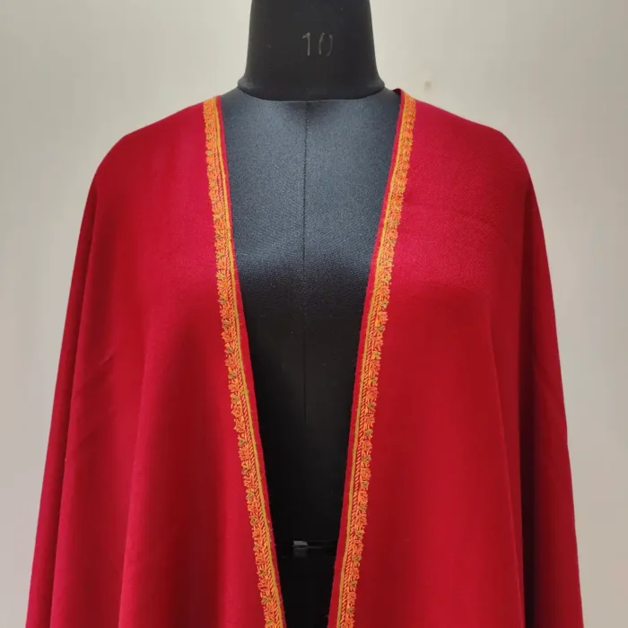 Hand Sozni Kashmiri Hashidar Men’s Maroon Wool Shawl - Image 3