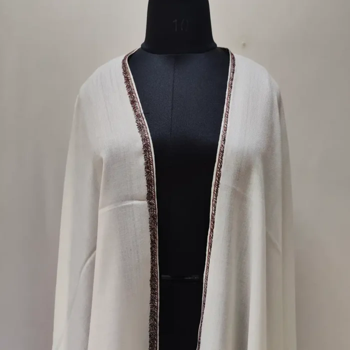 Kashmiri White Hashidar Wool Shawl for Gentlemen – Hand Sozni Embroidery - Image 2
