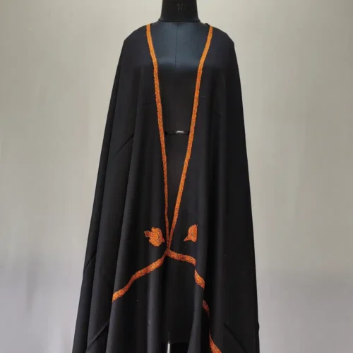 Black Kashmiri Men’s Hashidar Shawl in Wool with Hand Sozni Work