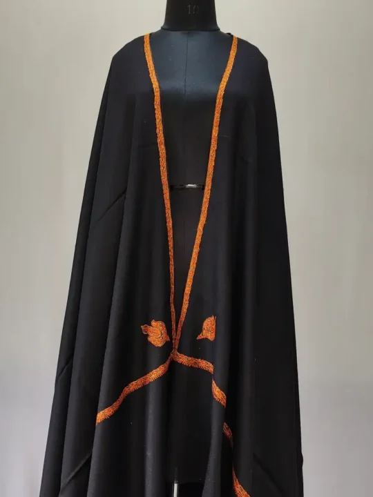 Black Kashmiri Men’s Hashidar Shawl in Wool with Hand Sozni Work