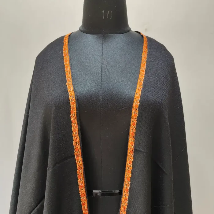 Black Kashmiri Men’s Hashidar Shawl in Wool with Hand Sozni Work - Image 4