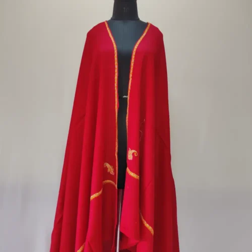 Kashmiri Hashidar Red Shawl in Wool with Hand Sozni Embroidery