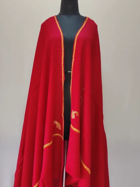 Kashmiri Hashidar Red Shawl in Wool with Hand Sozni Embroidery
