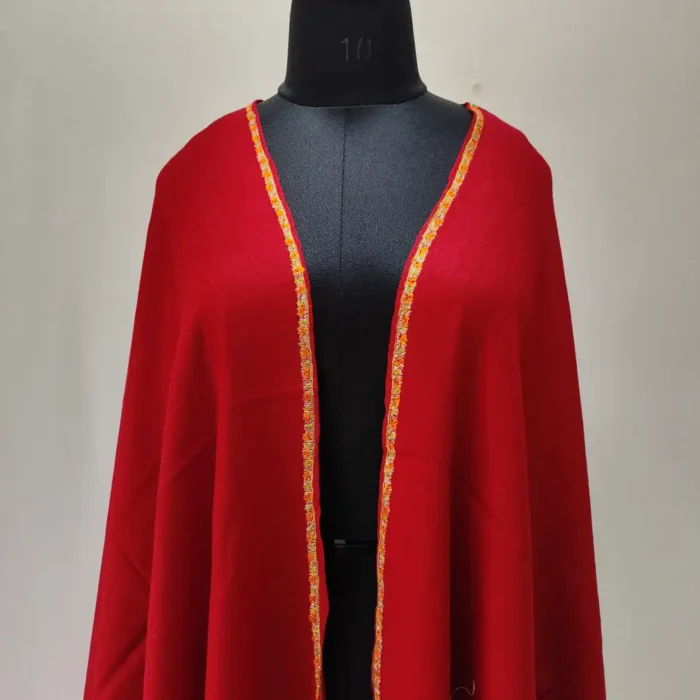 Kashmiri Hashidar Red Shawl in Wool with Hand Sozni Embroidery - Image 3