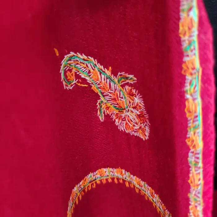 Kashmiri Hashidar Red Shawl in Wool with Hand Sozni Embroidery - Image 5