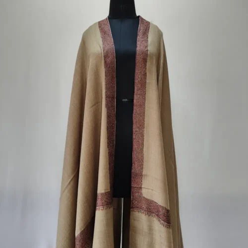 Men’s Wool Hashidar Kashmiri Beige Shawl with Hand Sozni Elegance
